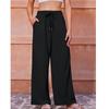 Womens Wide Leg Palazzo Pants High Waisted Adjustable Tie Knot Flowy Trousers Casual Loose Pant With Pockets