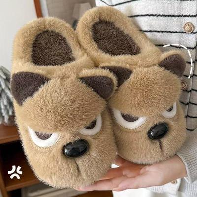 Мультяшный Злой Пес Хлопковые Тапочки для Дома Женские Плюшевые Хлопковые Тапочки Мужские Теплые Туфли Баотоу Шлепанцы Женские