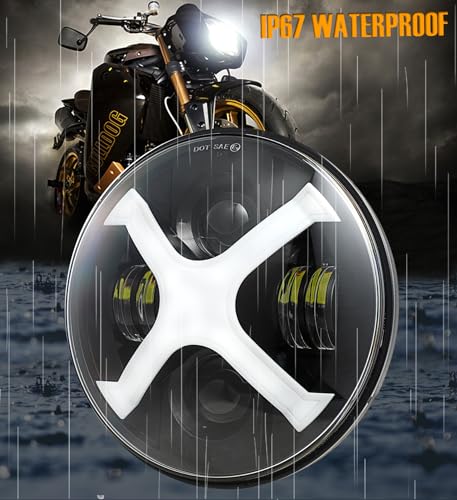 HENGTUAOTO 7" Светодиодная фара мотоцикла X-стиля с белыми/синими ДХО для Street Glide, Softail Heritage, Road King, Electra Glide