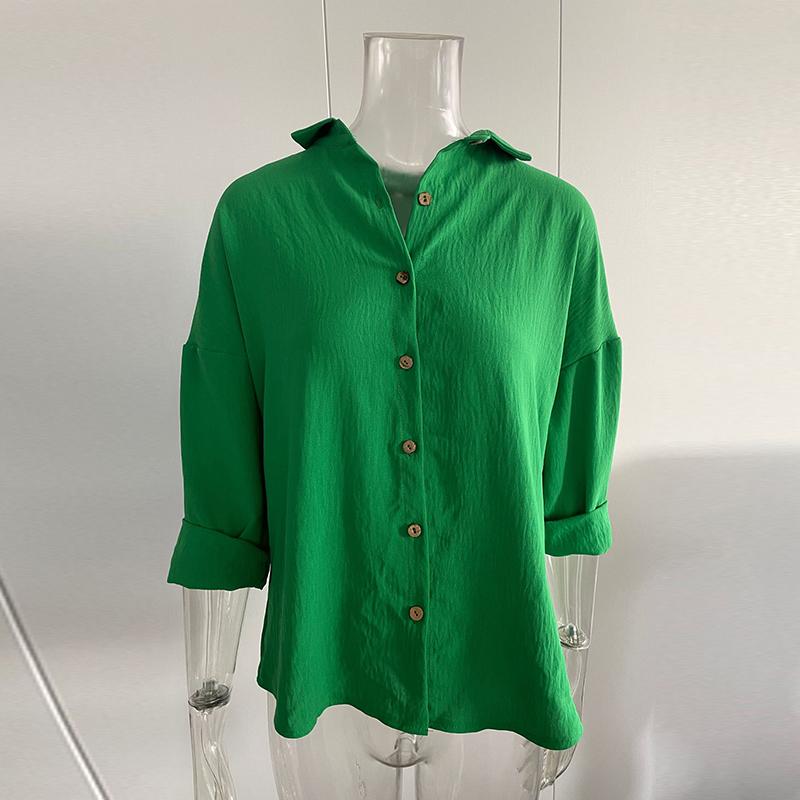 Новая модная однобортная повседневная рубашка больших размеров для женщин с отложным воротником, свободные женские однотонные блузки, топы, рубашки с длинным рукавом на весну и осень 25997