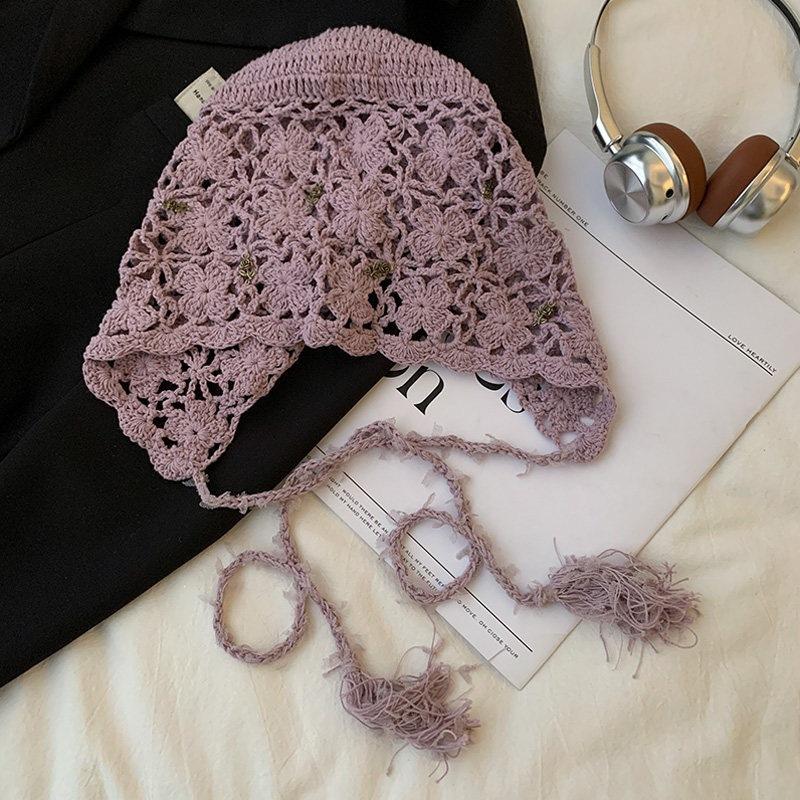 Spring And Summer New Products, Hand-Crocheted Hollow Flower Headgear, Women'S Ethnic Style Fringed Knitted Pullover Hat