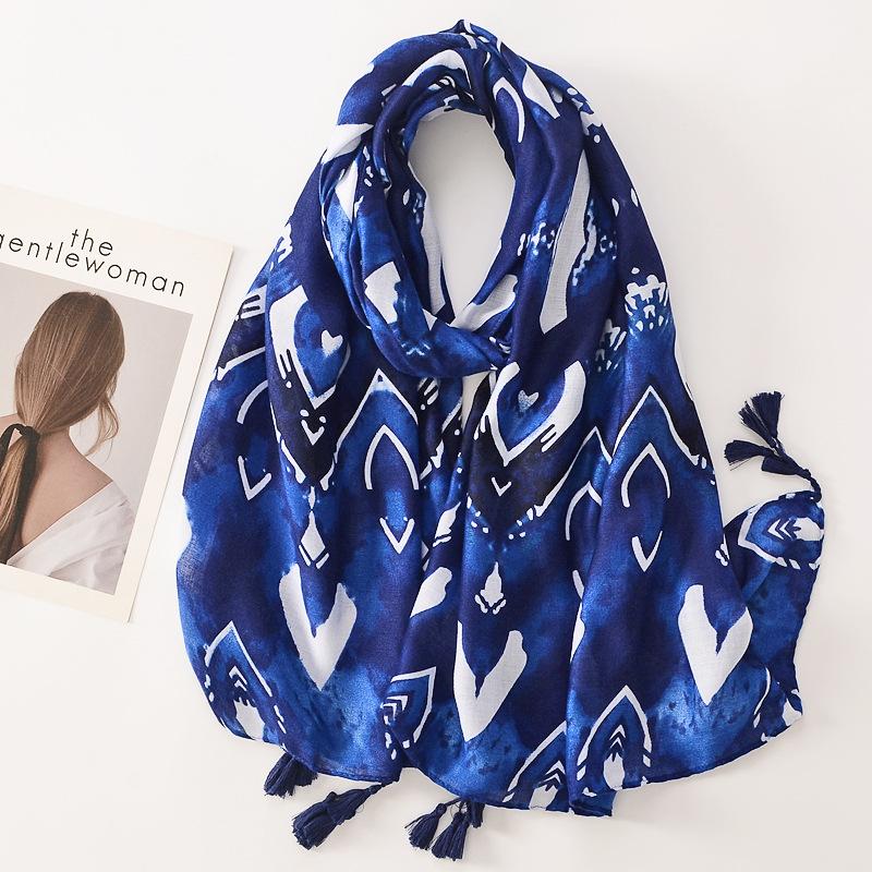 Beige Coffee Scarf Luxury Thin Womens Scarves Spring Floral Hijab Veils Soft Cotton Shawl Wrap Tassel Viscose Muslim Woman Hijab