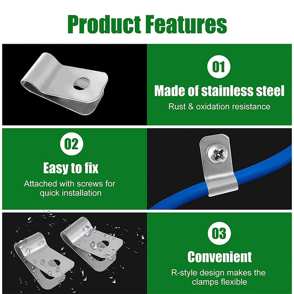 100pcs Fence Wire Fence Clips Agricultural Fencing Mounting Clips Stainless Steel Screw Wire Clamps with Screws for Wire