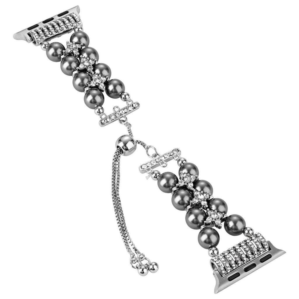 Apple Watch S8 Strap: Pearl Agate with Diamond Detail and Retractable Chain