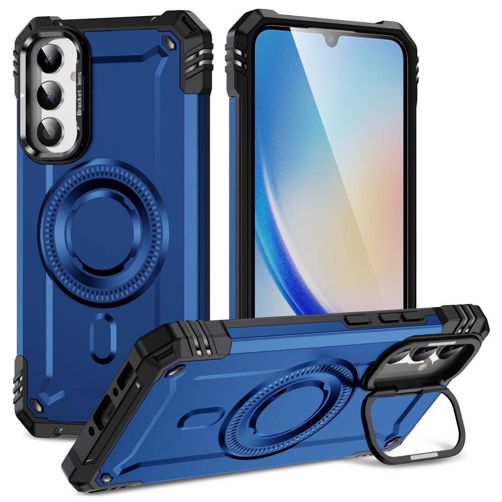 For Samsung Galaxy A55 5G Case Compatible with MagSafe Metal Lens Frame Kickstand PC+TPU Mobile Cover