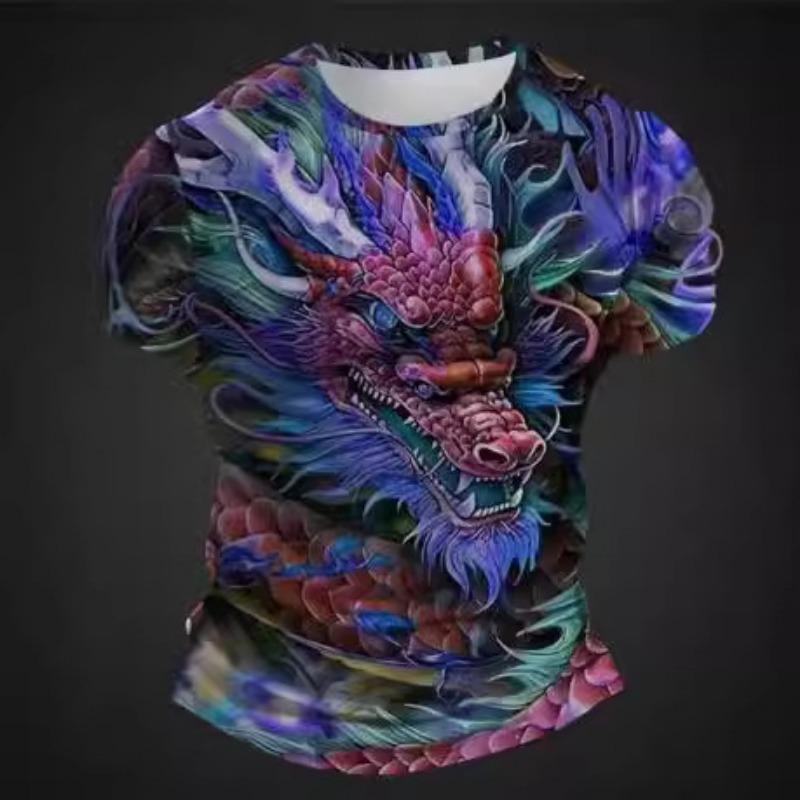 Летний топ с круглым вырезом и принтом 3D-дракона, модные повседневные футболки с короткими рукавами для мужчин