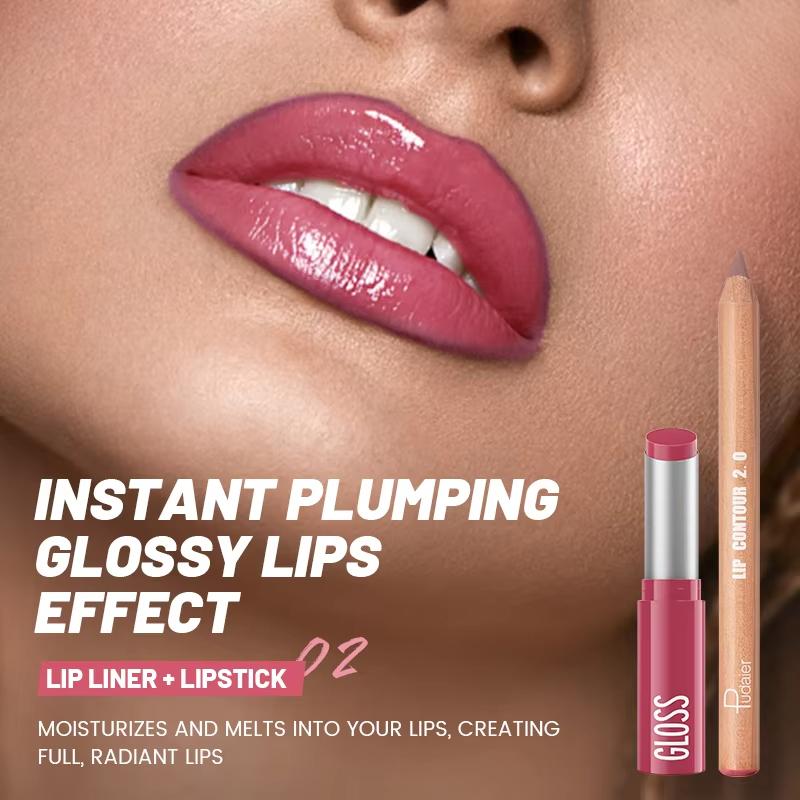 2 шт. набор помад-блесков для губ с эффектом водного света, с глянцевой блестящей желейной помадой и матовой подводкой для губ, контурный макияж