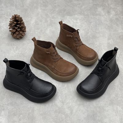 Новая повседневная женская обувь: Ботильоны на шнуровке до щиколотки на толстой подошве, универсальные