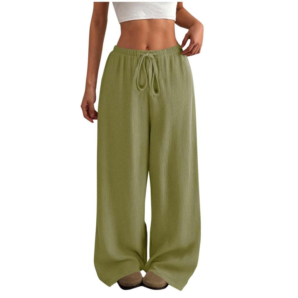 Women's High Waist Adjustable Knot Flowy Cotton And Linen Trousers Wide Leg Pants
