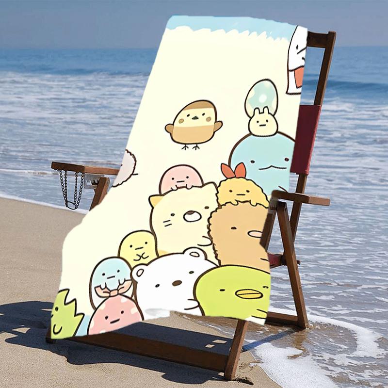 proof beach towel with a Sumikko Gurashi2 pattern - soft,absorbent,quick-drying,machine washable - perfect for swimming,camping,bathing