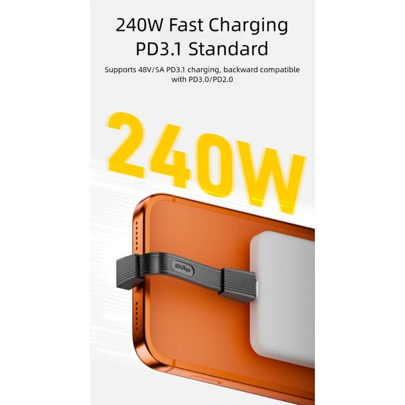 240 В Быстрая скорость USB C Кабель для передачи данных Зарядная линия Компактный дизайн Гибкая конструкция из ТПЭ Широкая поддержка устройств