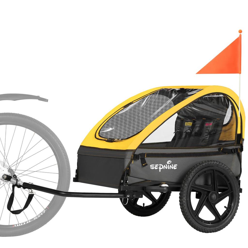 Sepnine BT609 red/blue/black/yellow foldable bicycle trailer, equipped with a 5-point safety belt and a storage bag, suitable for convenient travel