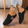 Foreign Trade Large Size Bag Head Flat Bottom Casual Half Slippers Women's 2025 New Solid Color Wedge Metal Buckle Beach Slippers