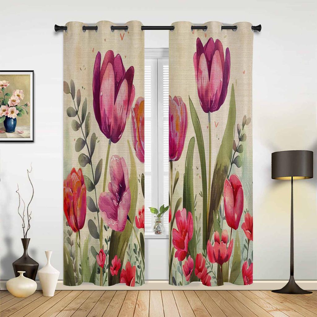 Цветочные листья тюльпана, занавески для гостиной, роскошные занавески для спальни, кухонные жалюзи, шторы