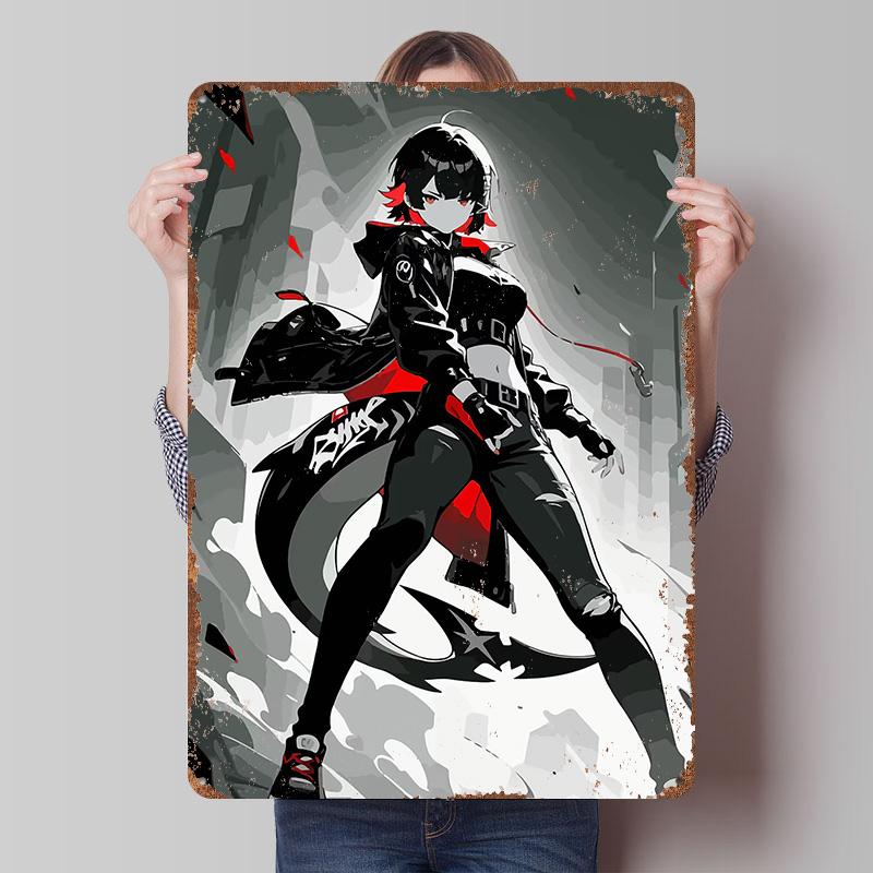 Anime Girl in Urban Setting Poster Customized Wall Art Vintage Metal Signs Retro Tin Plaque for Man Cave Decoration At Home Room