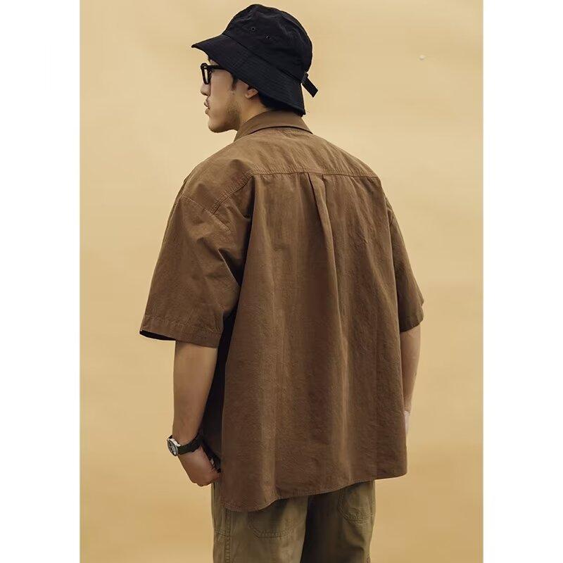 Ретро рубашка мужская летняя одежда в стиле Гонконга, студенческая свободная и нишевая модель, забавный новый мужской топ для ношения на открытом воздухе