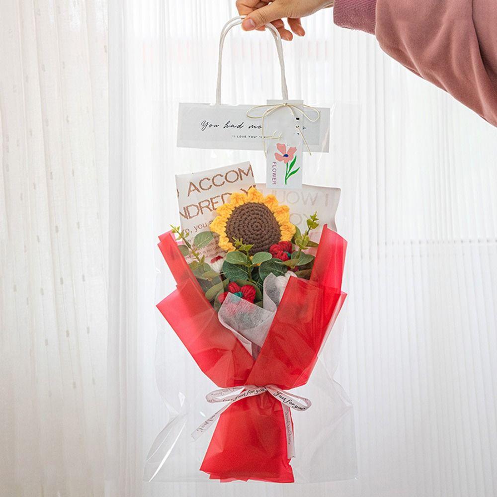 With Lights Rose Flower Bouquet Preserved Fresh Flower Hand-Knitted Fake Flowers  Kids Adult