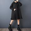 Long Sleeve Plus Size Black Cotton Vintage Hooded New In Dresses for Women Casual Loose Midi Spring Autumn Sweatershirt Dress