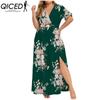 QICED L-5XL Женская мода лето весна короткий рукав V-образный вырез повседневные платья