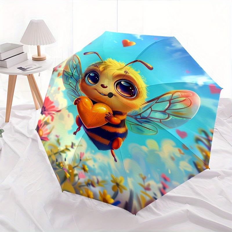 Bee Love Theme 8 Bone Hand Automatic Folding Umbrella, Compact and Portable Design, A Perfect Gift for Birthday, Christmas or Business Use07