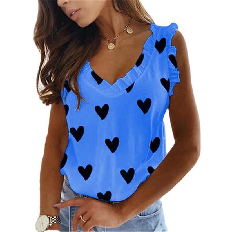 Women's Fashion Summer Casual Clothes V-neck Sleeveless Tops Printed Off Shoulder Camisoles T-shirt Loose Ladies Blouses