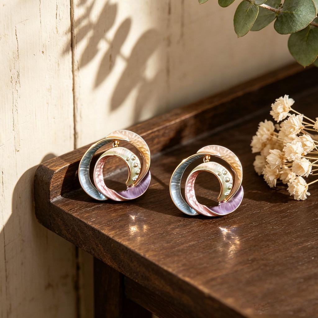Hot-selling round hollow gradual change round ring hand-painted enamel colored stud earrings light luxury daily commuting versatile earrings
