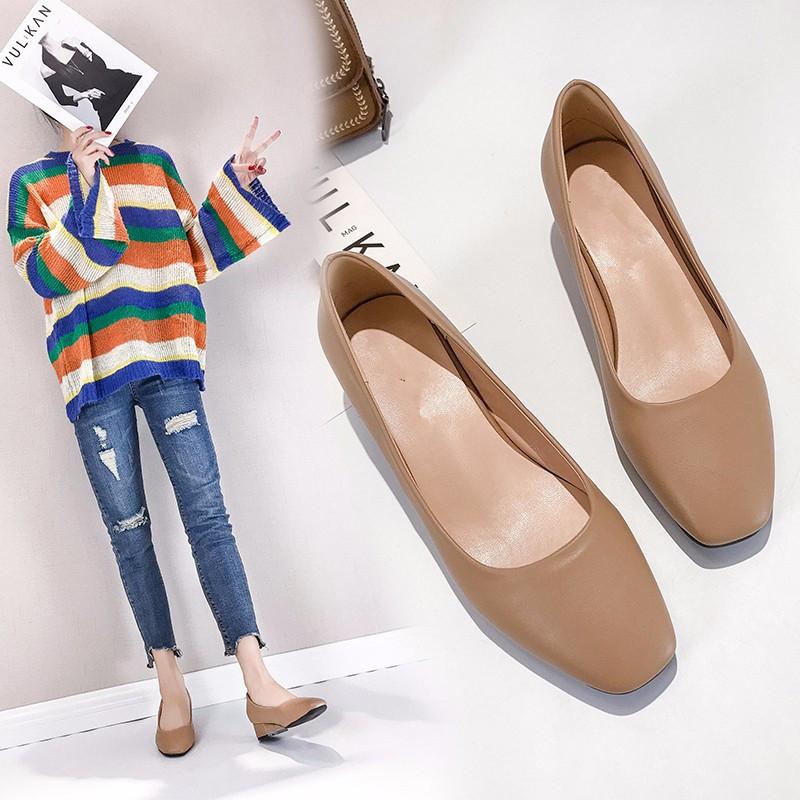 Весенняя и осенняя обувь больших размеров, удобные туфли с квадратным носком, плоским дном, неглубоким вырезом и толстым каблуком, женская обувь в стиле ретро