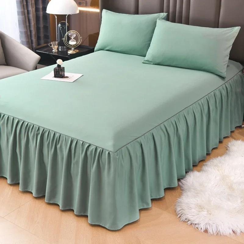 1 шт. однотонная юбка-кровать с кружевом, всесезонное покрывало с оборками, нескользящий чехол для матраса 1,2 м/1,5 м/1,8 м/2 м (Без наволочки)