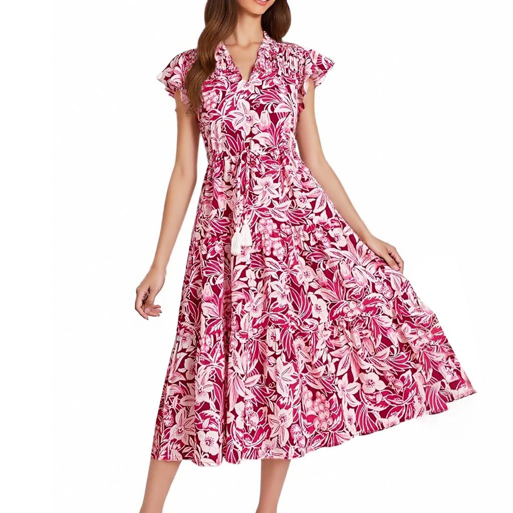 Женское платье с короткими рукавами и бахромой в стиле бохо для отдыха на пляже