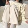 Women's Autumn and Winters Plus Size Wide-legged Pant Solid Color Knitted Pants