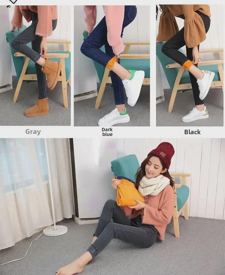 Женские джинсы Plus-Velvet с высокой талией: Зимние облегающие брюки-стрейч и брюки из плотного хлопка, доступны большие размеры