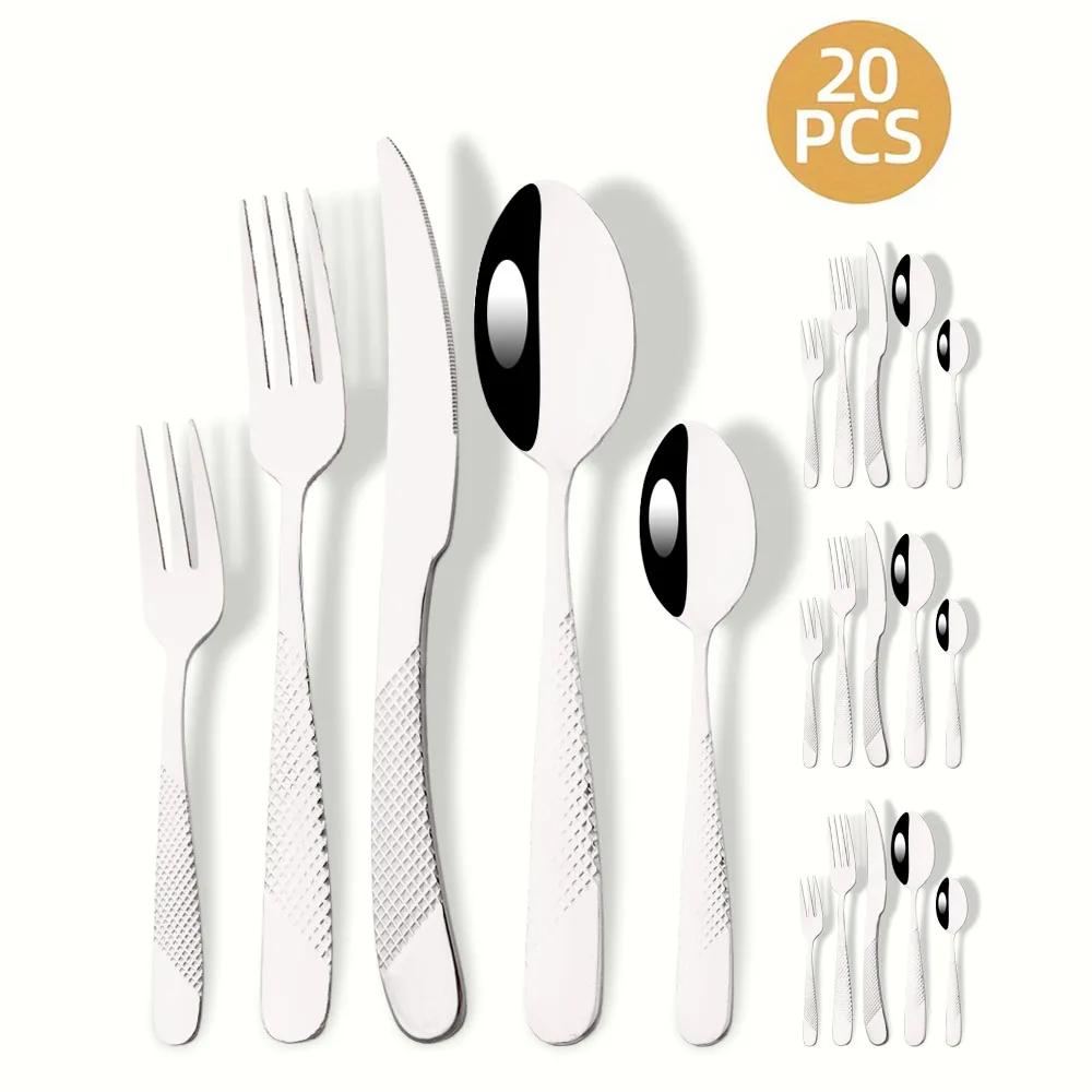 20 предметов из нержавеющей стали столовые приборы набор столовых приборов ужин золотой столовый набор нож для стейка вилка для фруктов ложка кухонный набор столовых приборов