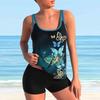 Women's Shoulder Strap Swimsuit Multicolored Pattern Print Bikini Tankini Swimsuit
