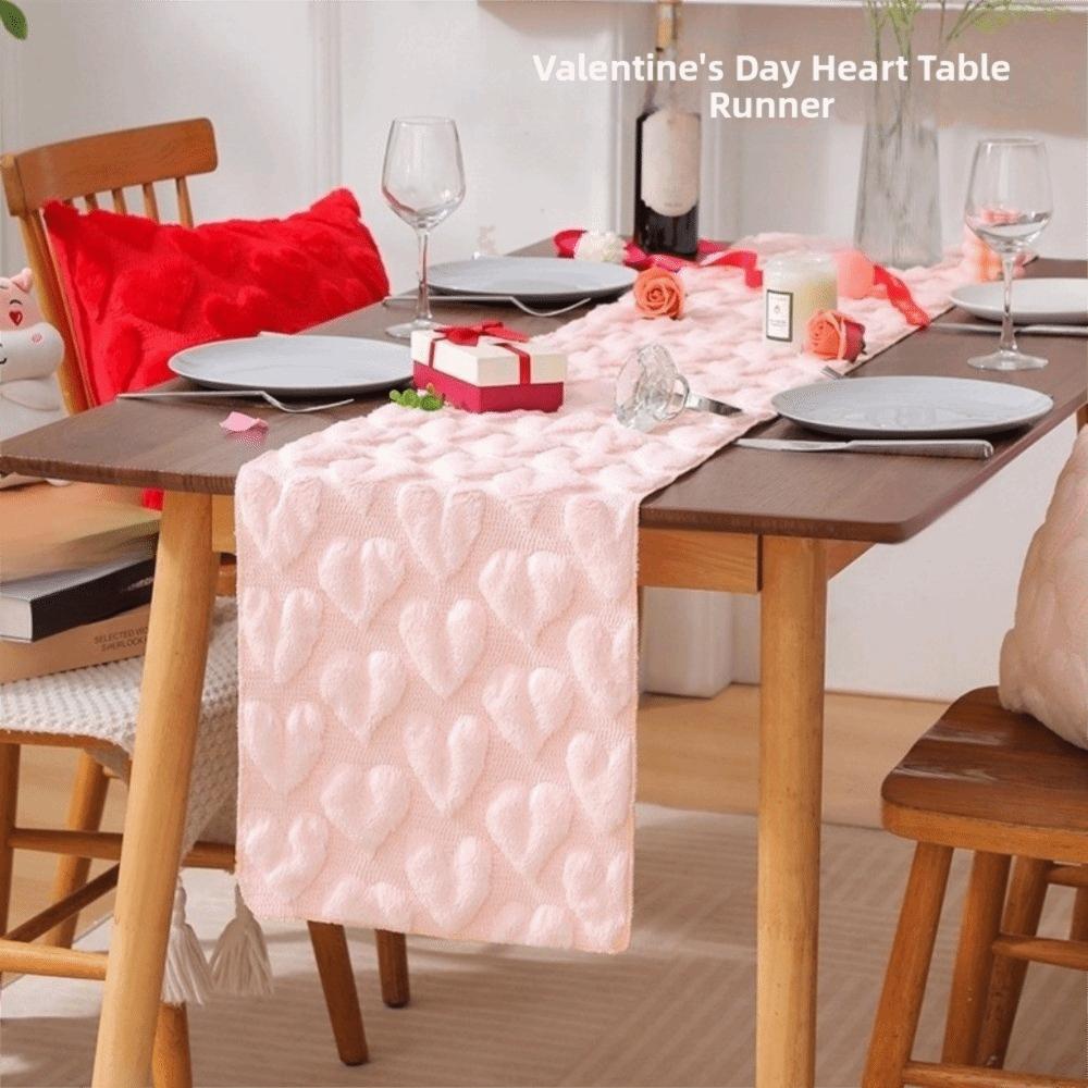 Romantic Plush Love Tablecloth Fuzzy Dining Table Runner Valentine's Table Flag Valentine's Day