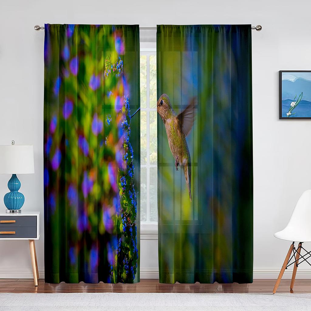 Весенние прозрачные занавески с колибри и цветами для гостиной, спальни, нарядные принадлежности для окон, шифоновые тюлевые шторы с принтом