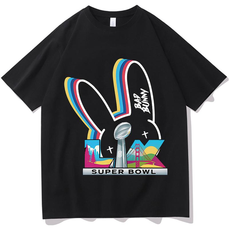 Футболки Bad Bunny Super Bowl С коротким рукавом Чистый хлопок Круглый вырез Модные футболки Мужские Женские Летние Унисекс Уличная одежда Хип-хоп Топы...