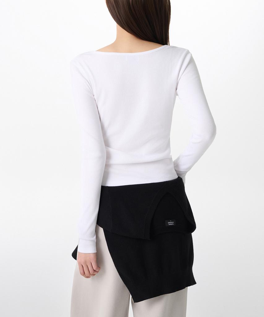 MUSINSA STANDARD WOMAN Женская облегающая футболка в рубчик с широким вырезом-henley и длинным рукавом [Белый]