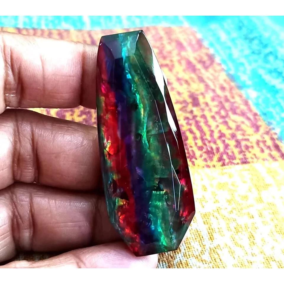 Natural A++ Ammolite Opal-Like Organic Doublet Fancy Cut 62-64 Ct Gemstone