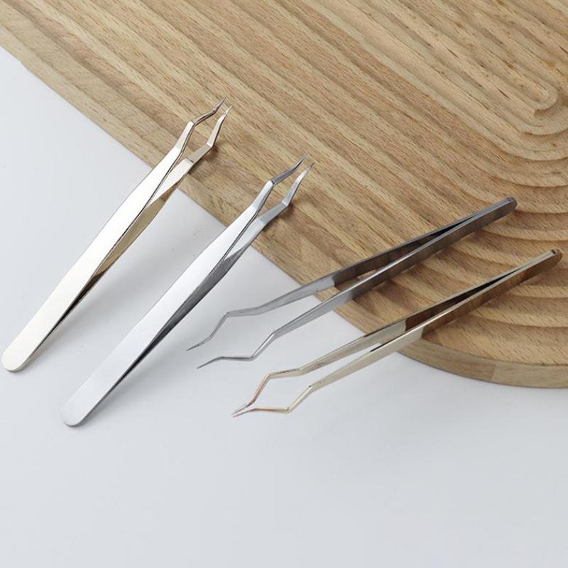 Пинцеты для наращивания ресниц Противоскользящие из нержавеющей стали Изогнутый кончик Прямой пинцет Высокоточные Инструменты для дизайна ногтей Макияж Красота