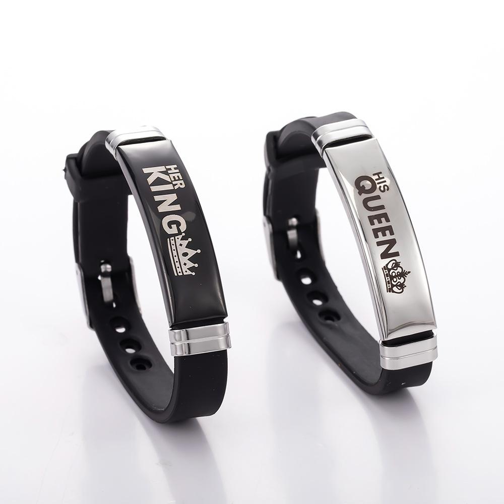 1pair Bracelets Crown Pattern Personalized Couple Style Adjustable Silicone Bracelet