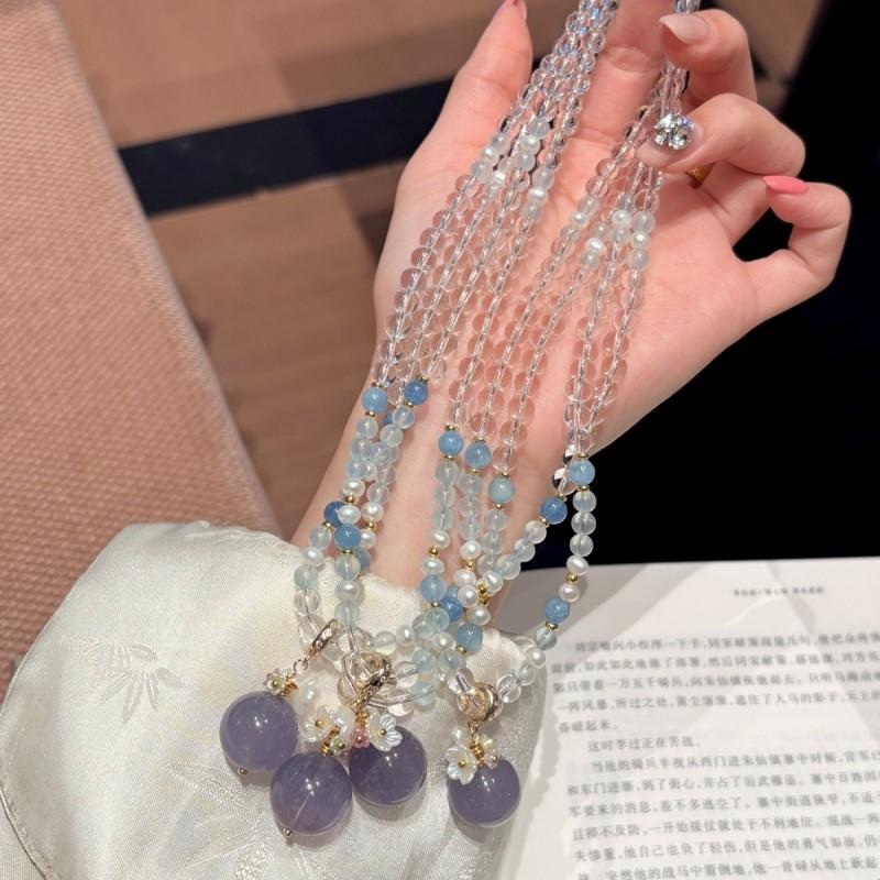 Handmade Natural White Quartz Aquamarine Large Devil Blue Fluorite Sunflower Pendant Necklace Women Fashion Daily Wear