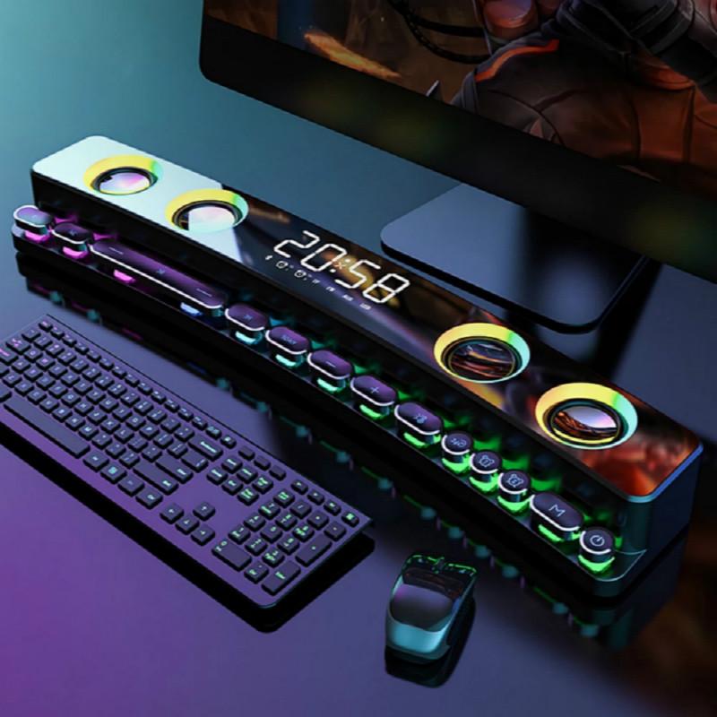Часы Bluetooth беспроводной игровой динамик звуковая панель 3D стерео сабвуфер компьютерный громкоговоритель со световой звуковой панелью для телевизора домашний кинотеатр