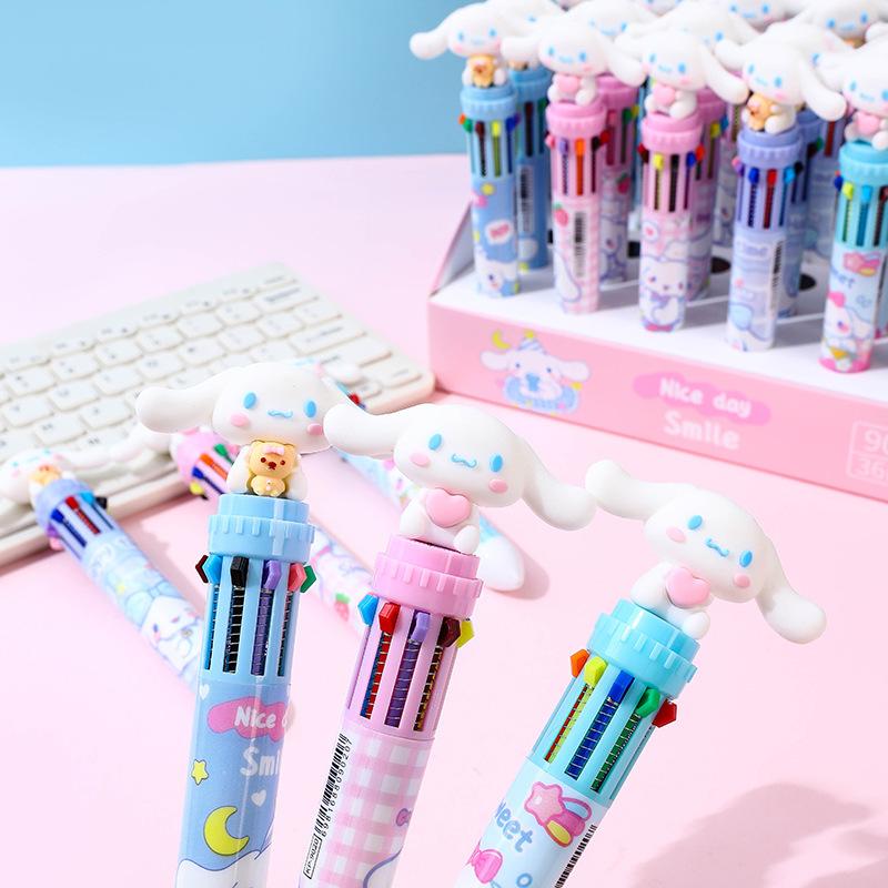 Sanrio 36 шт. Милый Киннаморолл, Десятицветная шариковая ручка, 0,7 мм, Милый синий щенок, Форма мультяшного персонажа, Нажимная ручка для рисования и граффити, Каждая ручка - это восхитительная
