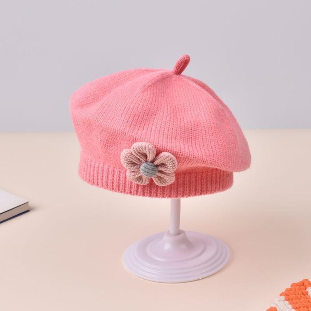 Korean Baby Beret Hat Flower Baby Knitted Hat Cute Knitted Beanie Cap For Infant Girls