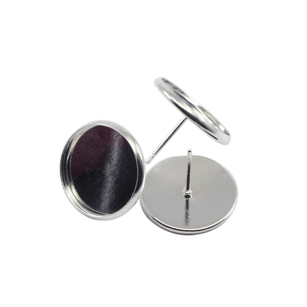 20-50pcs Iron Blank Earring Base Cabochon Cameo Base 8 10 12 14 16 mm Flat Earring Setting Supplies For Jewelry Making