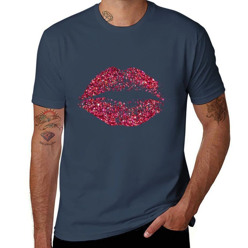 Stylish Red Glitter Lips TShirt Lightweight Sport Basic TShirt