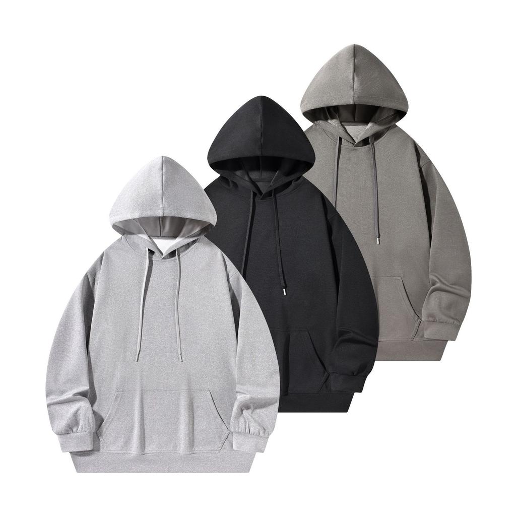 Men’s hooded jumper, loose fit, dropped shoulders, with pockets, fleece fabric, winter workwear