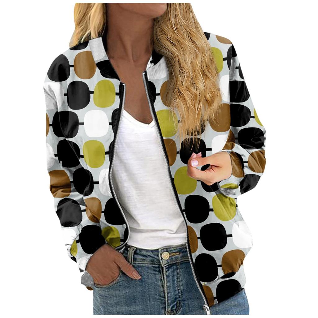 Куртки для женщин, легкие укороченные куртки с длинным рукавом на молнии, модная верхняя одежда с принтом, повседневные стеганые куртки с карманами