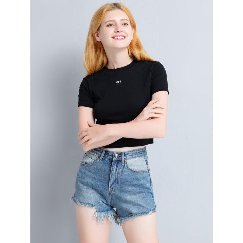 Celebrity Style Ins Crop-Top Short Sleeve T-shirt Women's 2025 Summer New Arrival Short Pure Cotton T-shirt Undershirt Tops Fashion