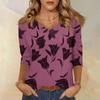 Женские топы, рубашка с рукавом три четверти, свободная повседневная рубашка с V-образным вырезом, футболка с цветочным принтом